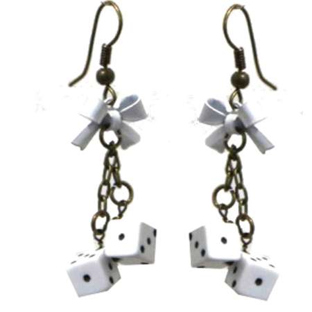 Rockabilly earrings with small dices in white