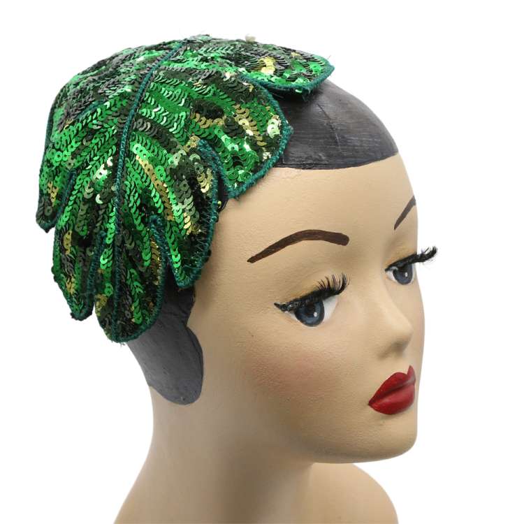 Fascinator, Half Hat Hawaii Blatt Pailletten