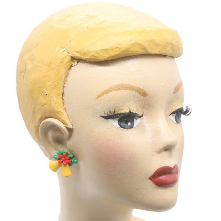 head with Christmas earrings in yellow