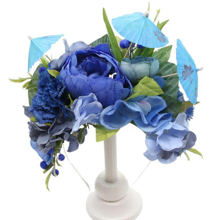 Haarschmuck mit weißen Blumen - große Blumenkrone in Blau