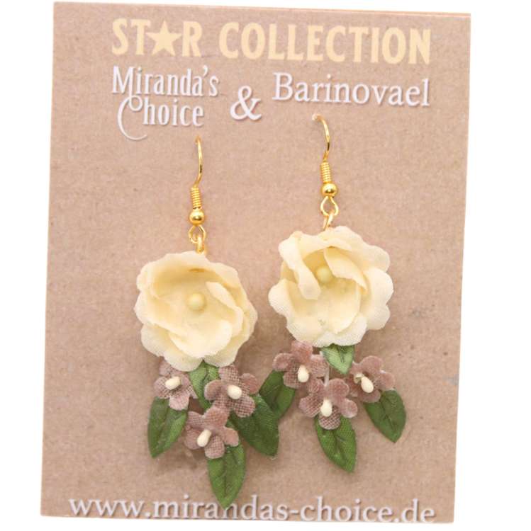 beige velvet earrings with vintage flowers