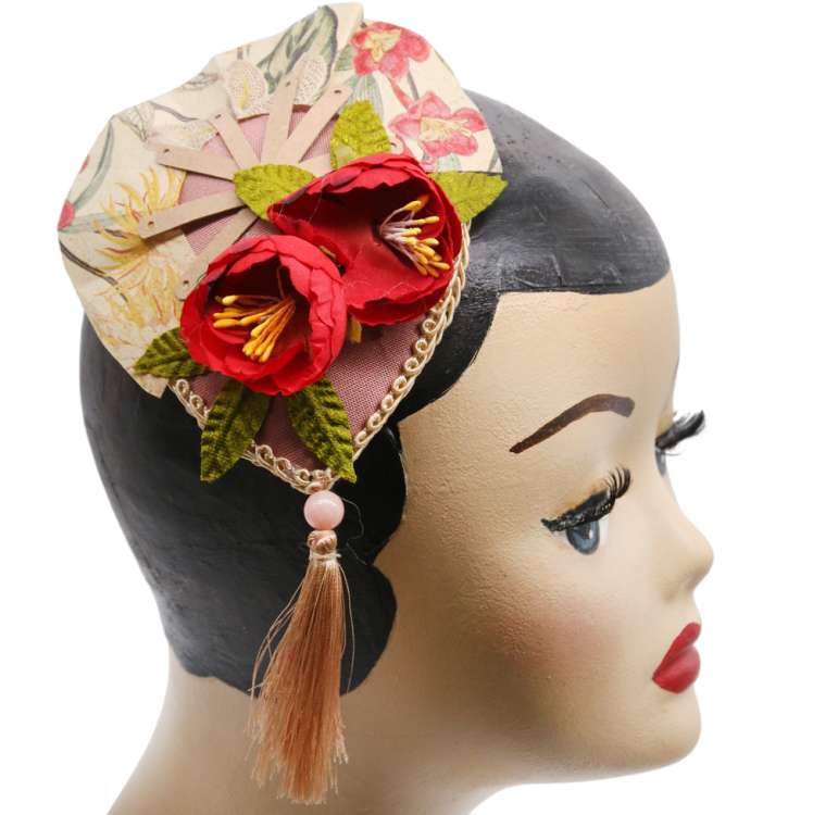 Pink vintage style fascinator with fan