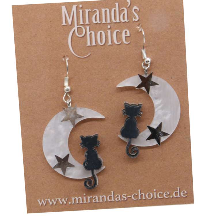 Earrings with stars, moon., cats