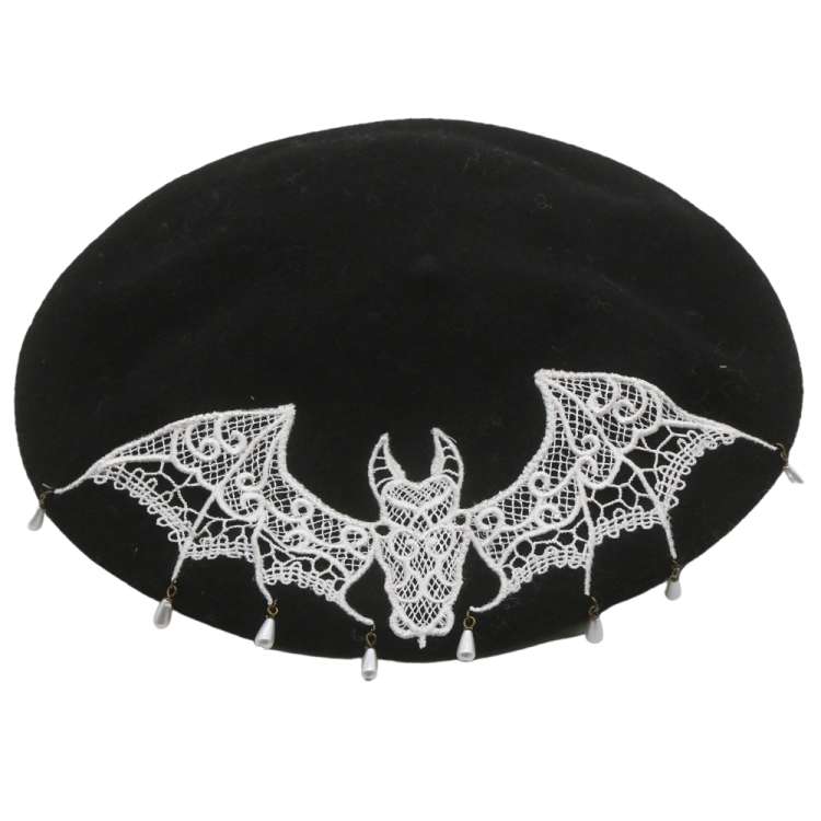 beret black lace bead bat