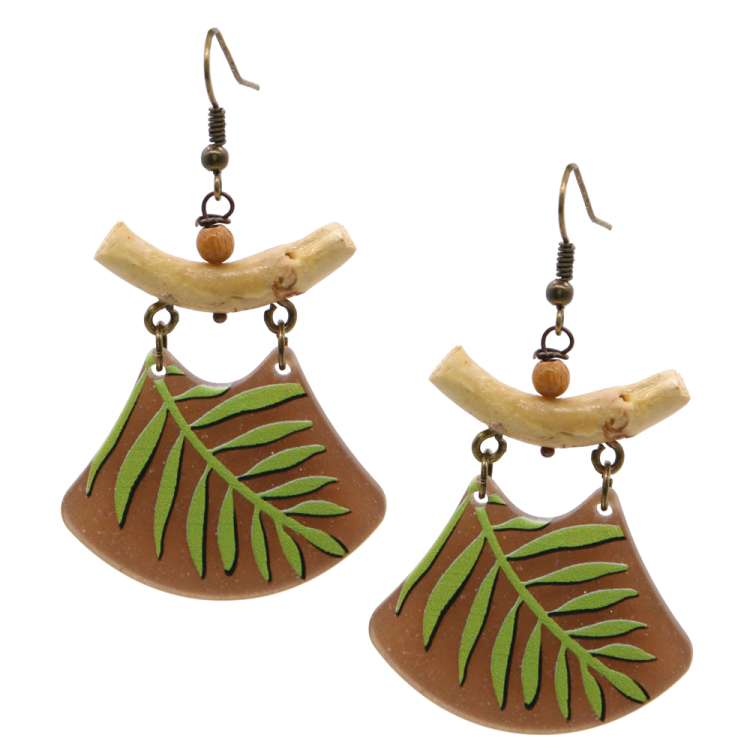 Exotic earrings with bamboo and palm leaf