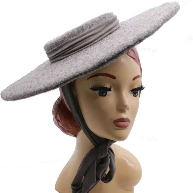 Grey Black Hat with Wide Brim Miss Candyfloss
