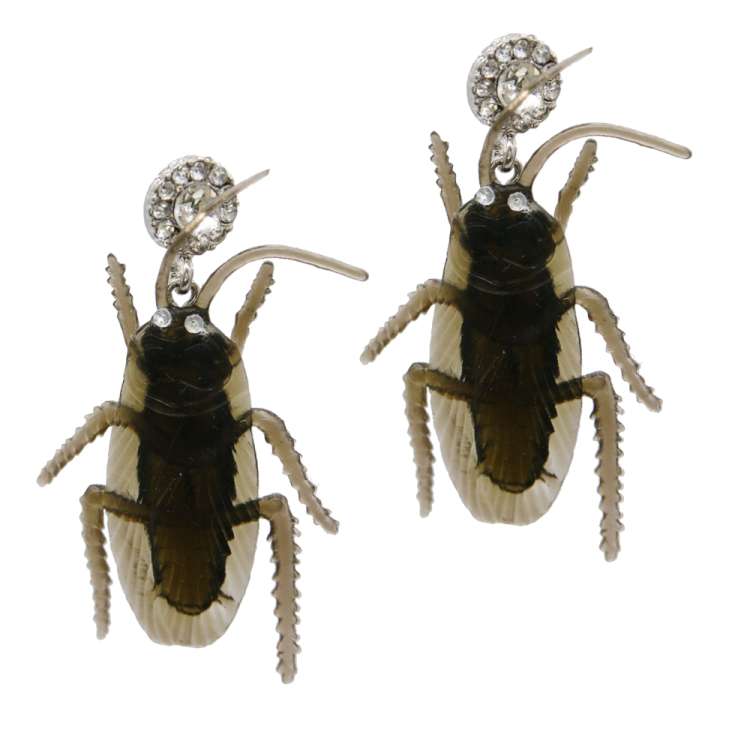 Earrings with cockroach and glitter stone