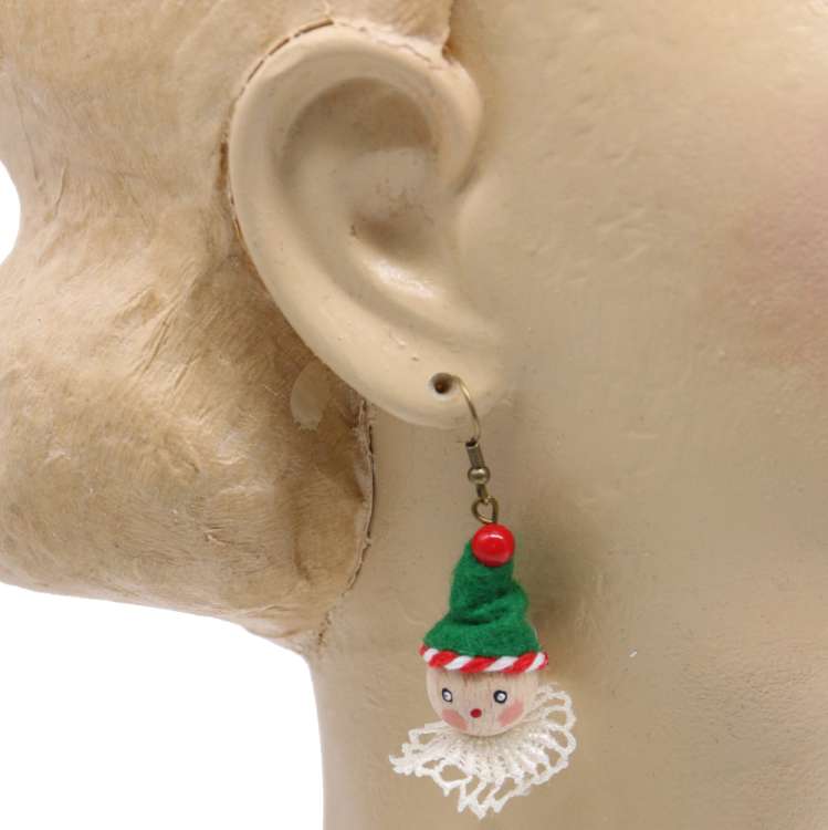 Ohrringe mit Weihnachtselfen grüne Mütze