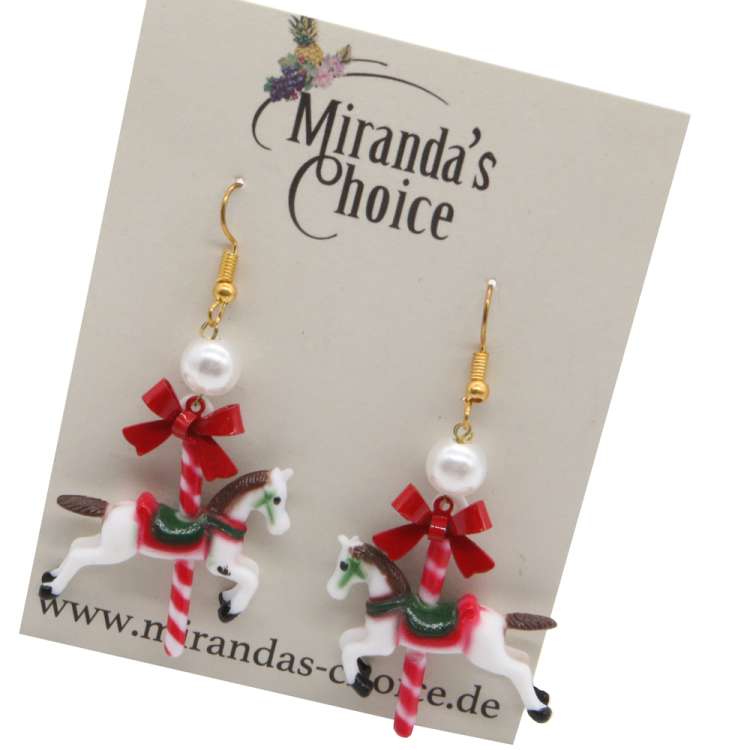 Carousel horse - earrings in red and white