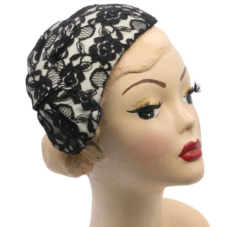 Black white half hat with lace - vintage style
