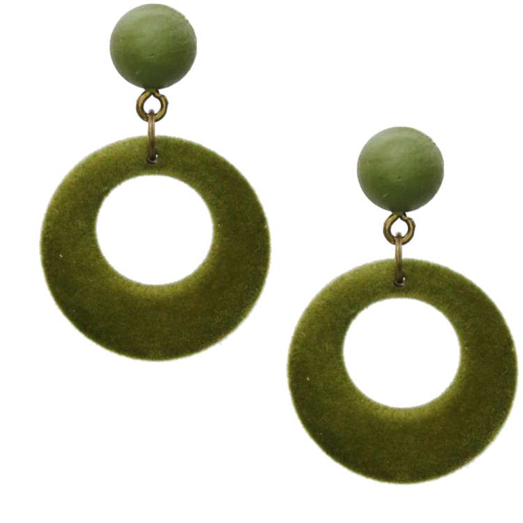 Earrings with olive green rings