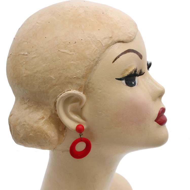 Head with red ring earrings - vintage style earrings