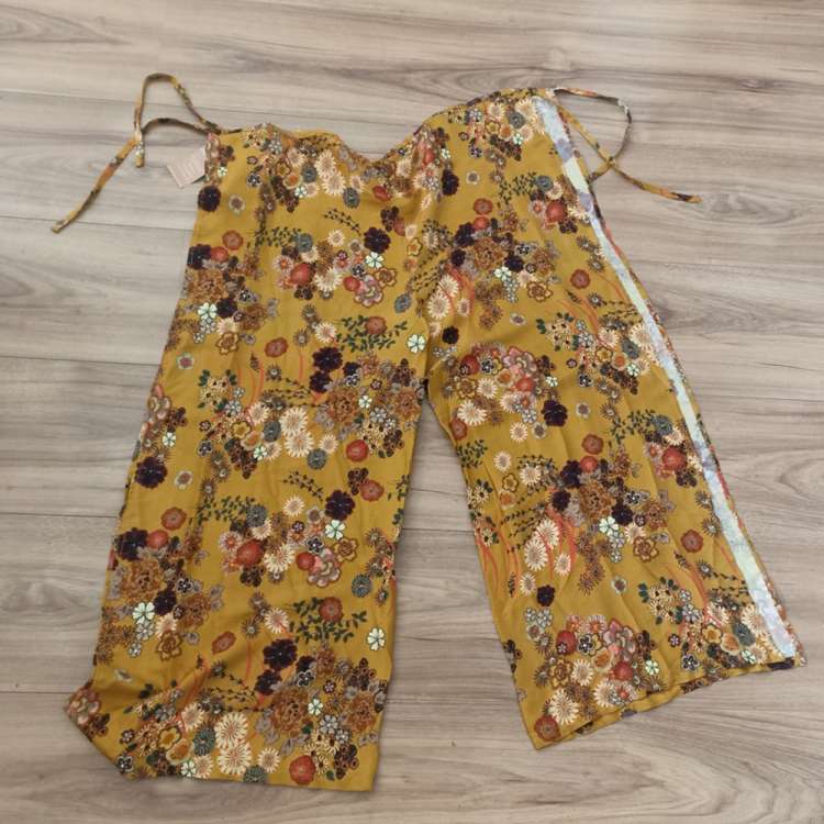 summer pants vintage style flowers ochre