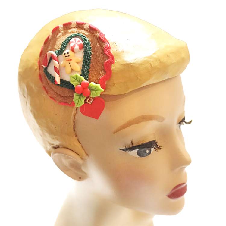 Mini Fascinator with Gingerbread Man, candy cane , heart