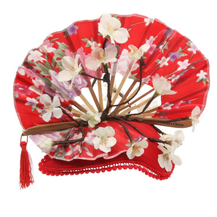 Red Half hat cherry blossom fan