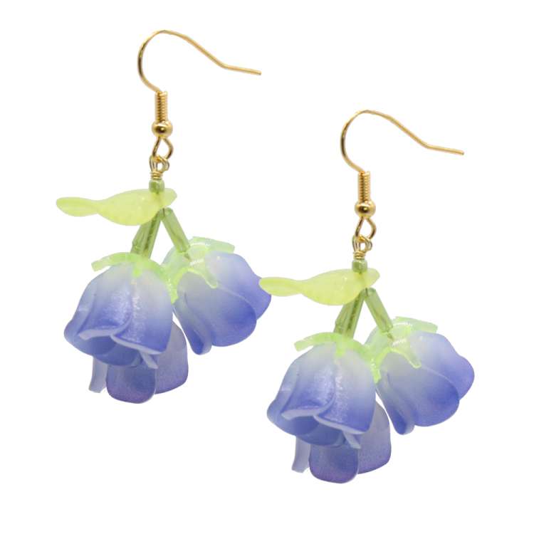 Earrings with blue bell flowers in vintage style