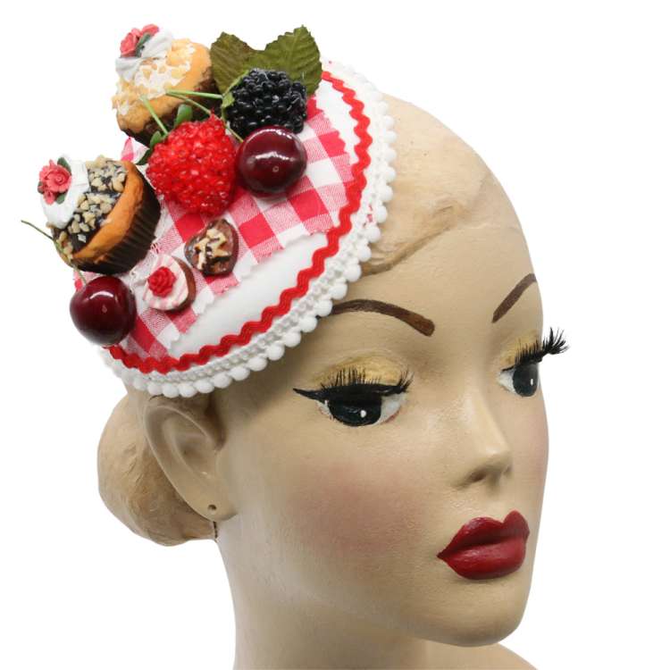 fascinator with cupcake red white checkered