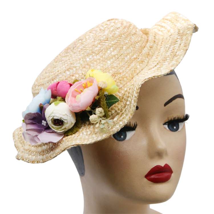Straw hat handmade colorful flowers waves