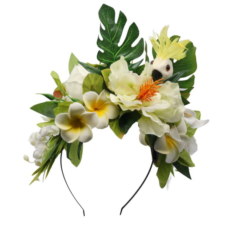 Haarschmuck mit weißen Blumen - große Blumenkrone in Ivory