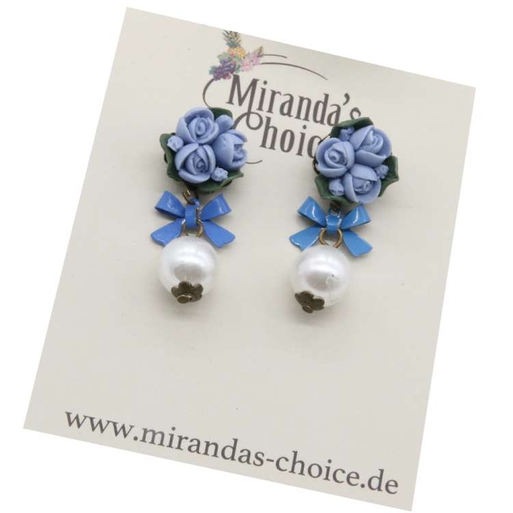 vintage earring light blue roses