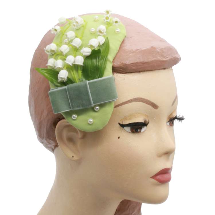 Fascinator, Half Hat mint green with lily of the valley 02