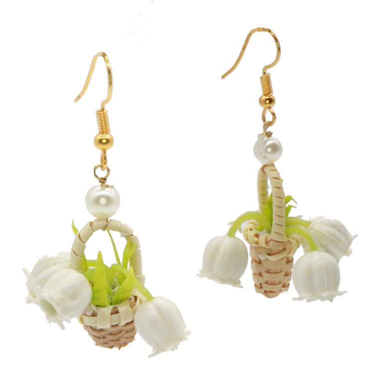 Lily of the valley in a basket - spring earrings in vintage style
