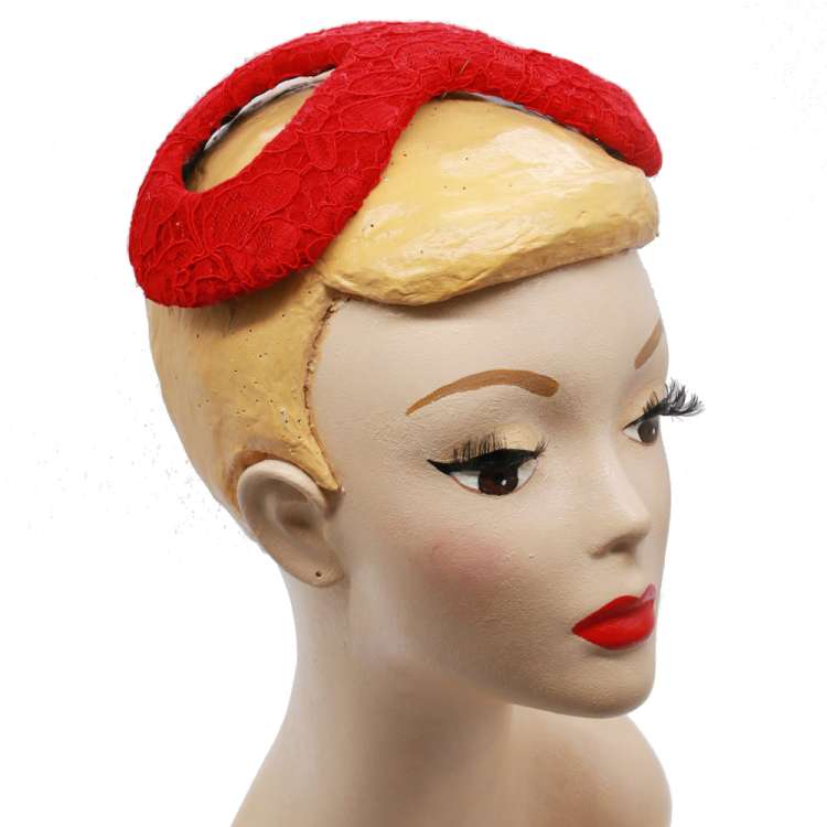 Vintage Style Infinity Half Hat with Red Lace