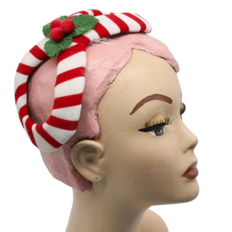 Candy Cane Infinity Half Hat with Vintage Style Velvet