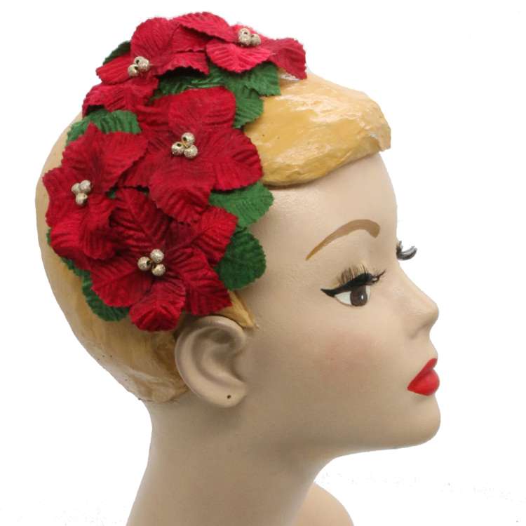 Red Half Hat/ Fascinator with Red Poinsettias