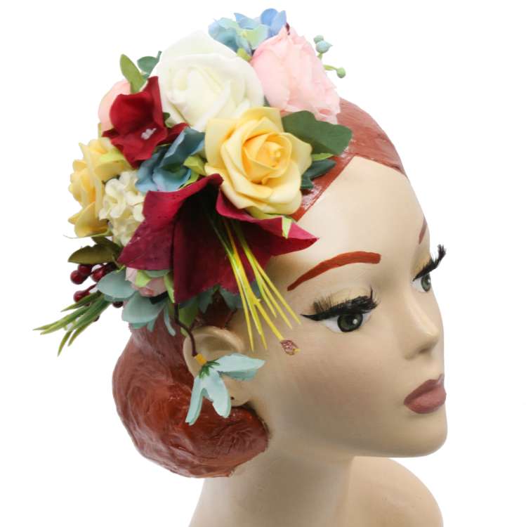 flower headdress large Fascinator/ Half Hat with many flowers