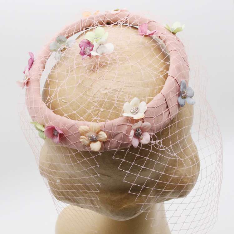 vintage hat with veil pink
