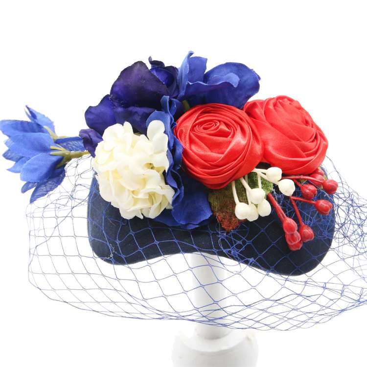 half hat vintage style red, white, blue flowers