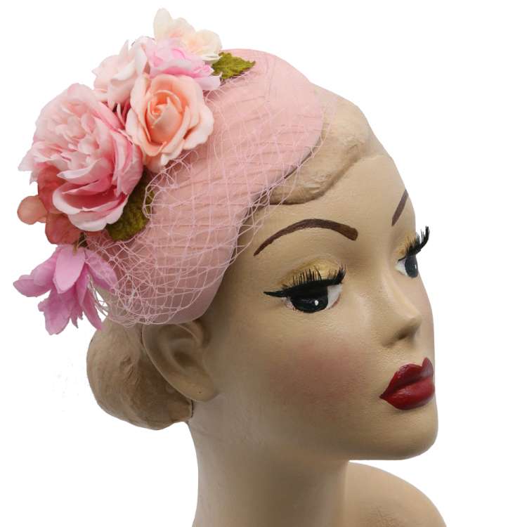 half hat vintage style pink flowers