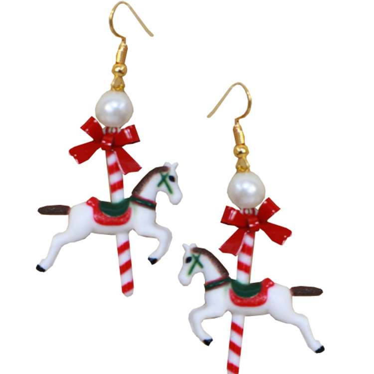 Carousel horse - earrings in red and white xmas rockabilly