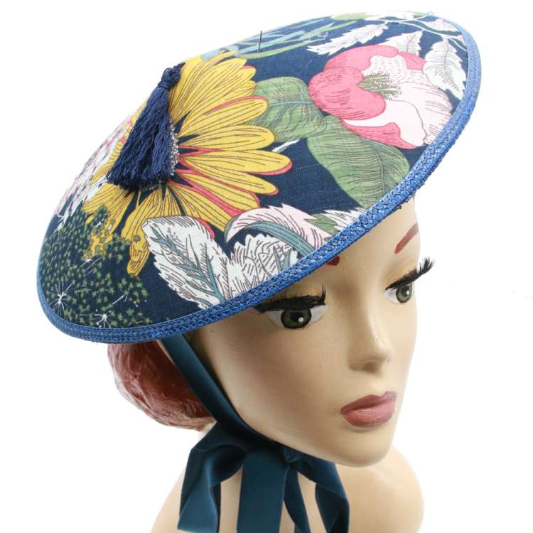 Vintage Fabric Floral Hat With Stripes And Flower