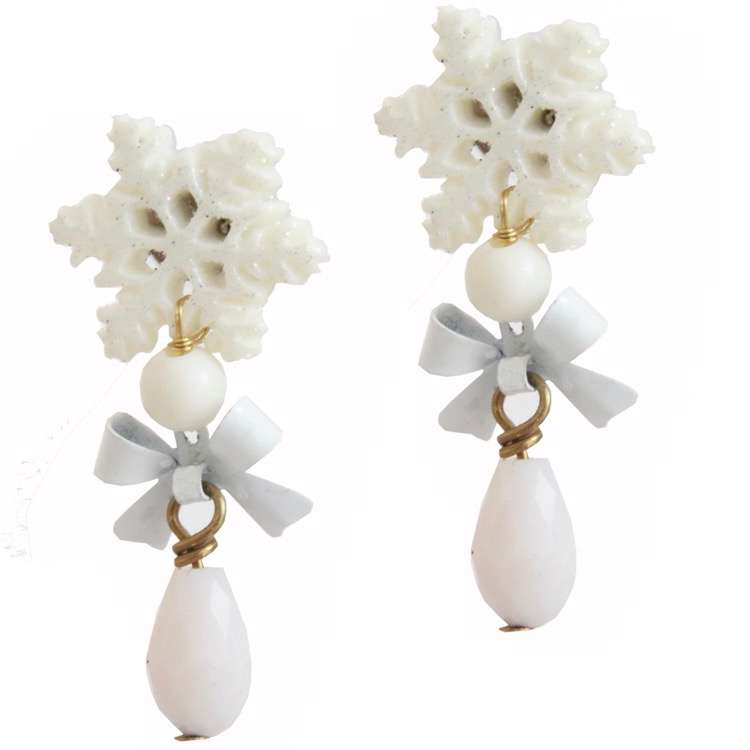 earrings ice crystal white glittering vintage white xmas