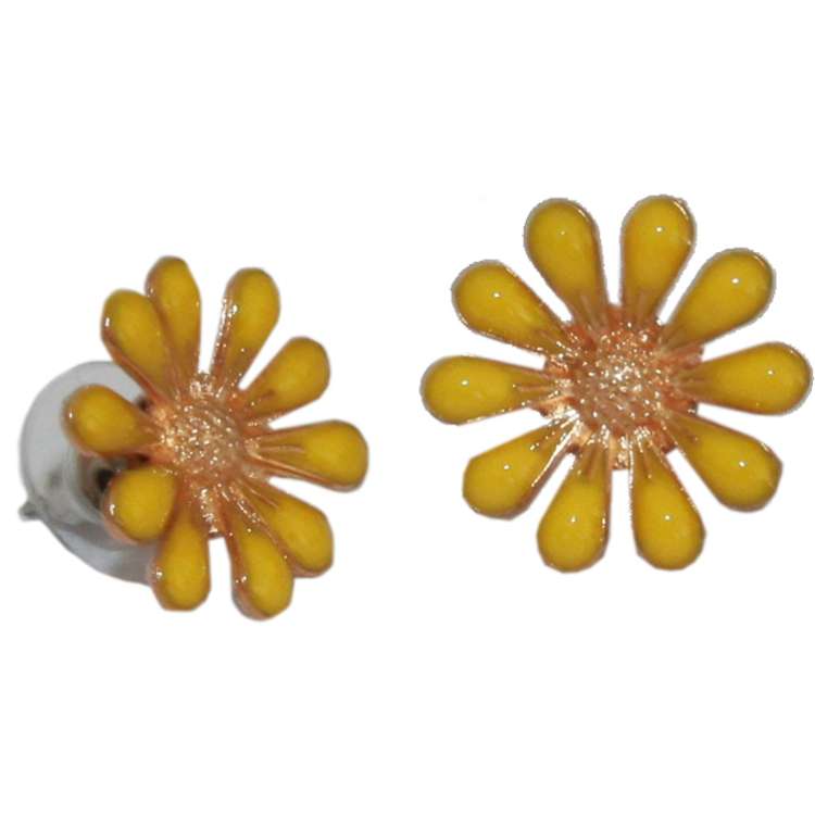 Yellow enamel blossom - vintage style earrings rockabilly