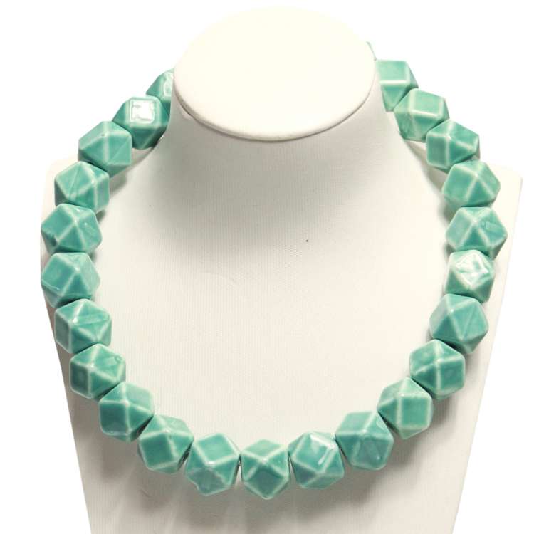 Vintage Style Mint Green Cube 'Dodecahedron' Necklace 02