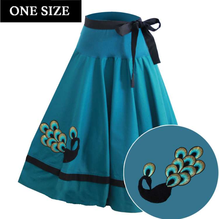 circle skirt petrol with peacock - one size