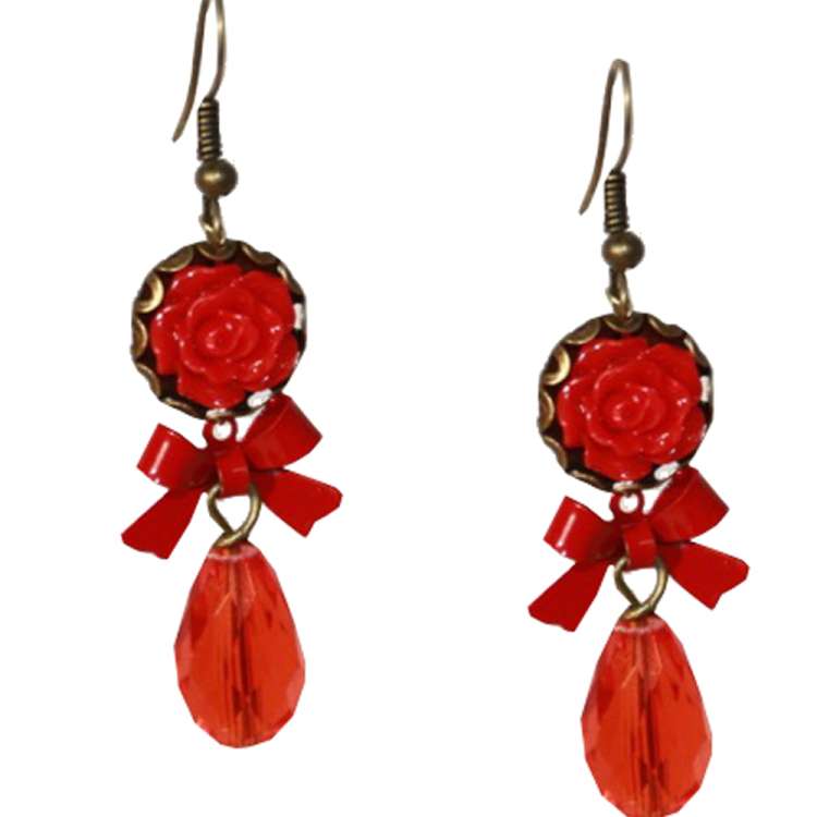 Sparkling earring with red drop - finely cut