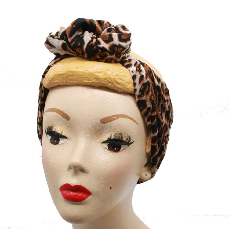 dressed, as a knot: Leopard pattern turban hair band with wire