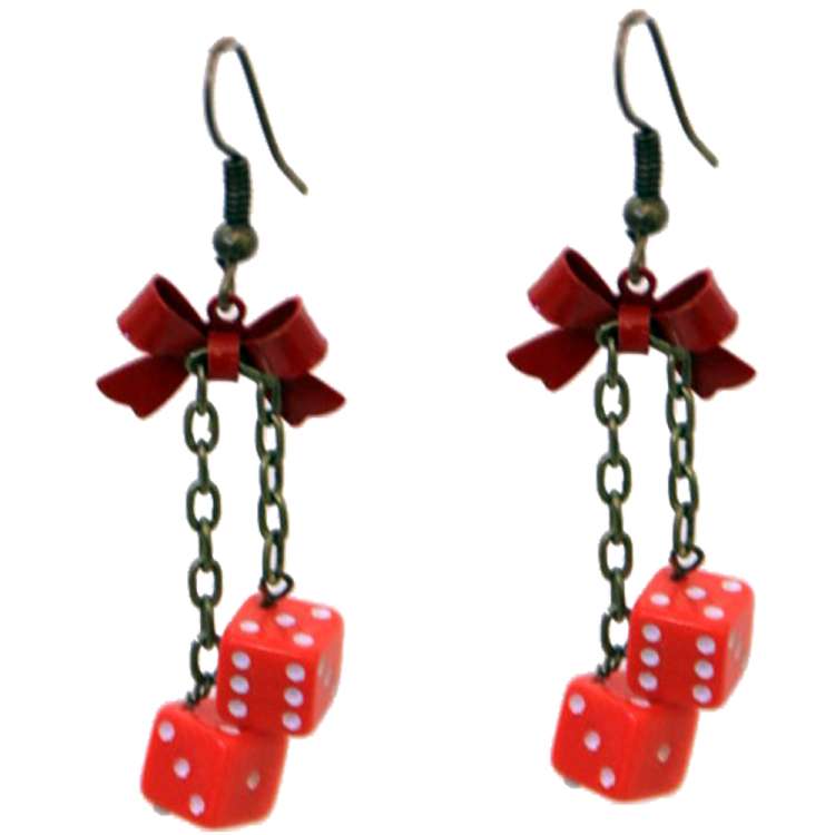 Earrings with dice in red - Fuzzy Dice