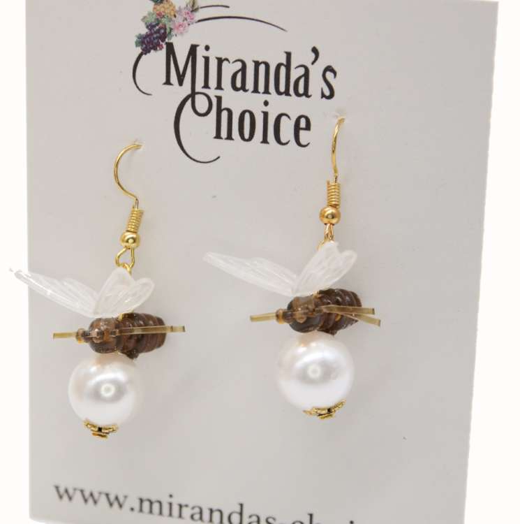 earrings with bee on a bead