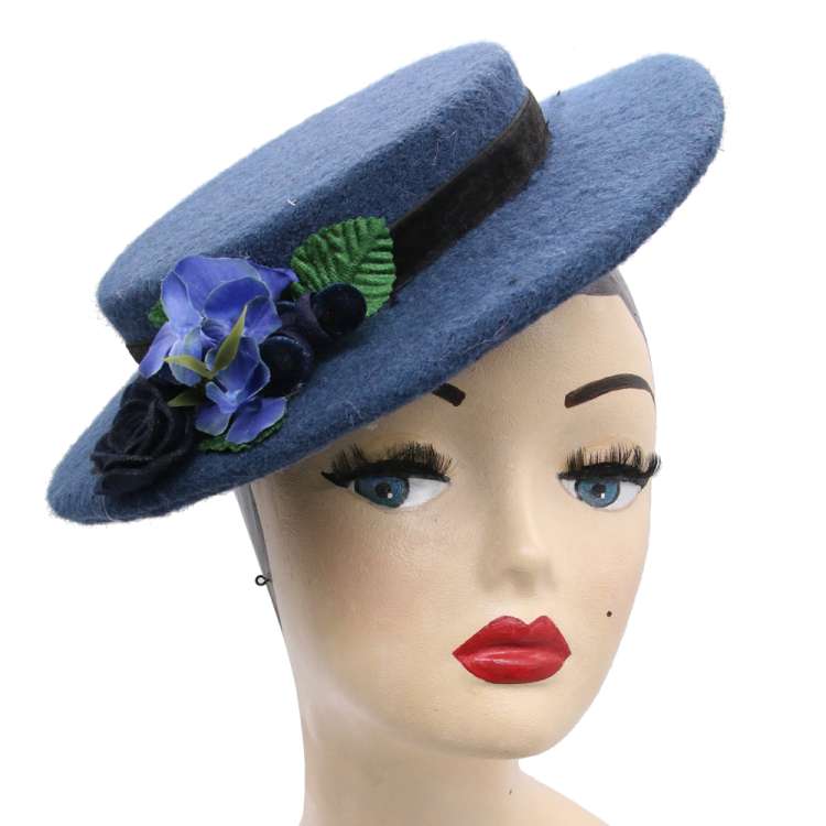 Vintage Style Blue Small Wool Hat