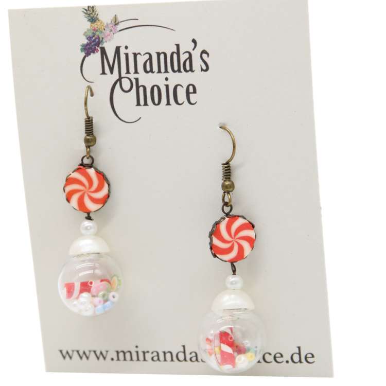 Earrings with candy glass in red white