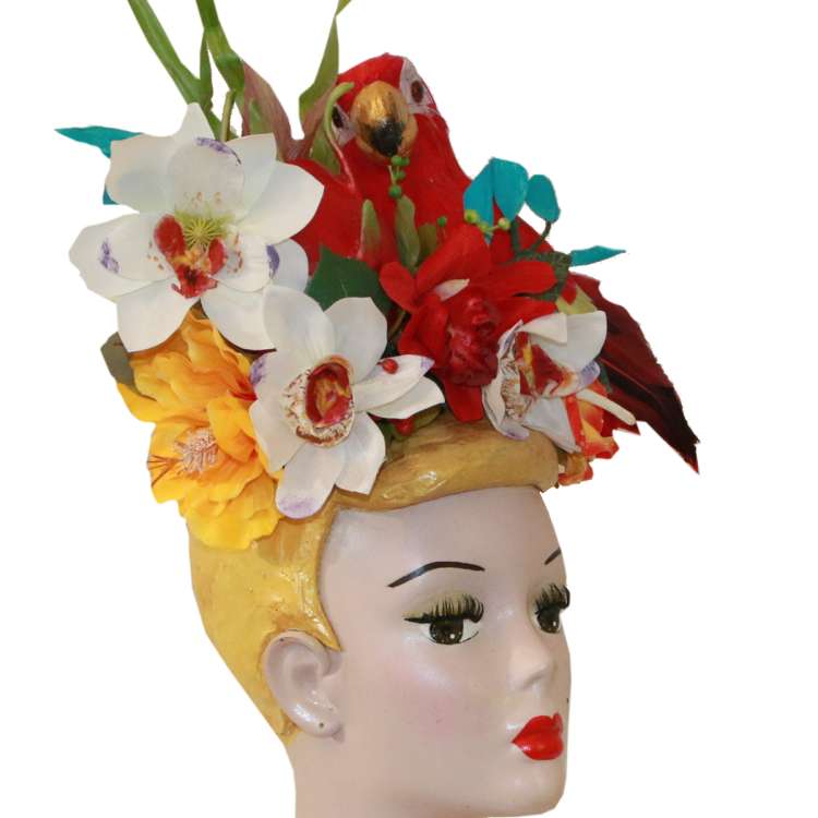 Kopfschmuck grosse Haarblumen Blumen rot Papagei vintage carmen
