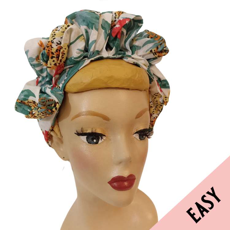 easy Turban white flowers leaves handmade vintage