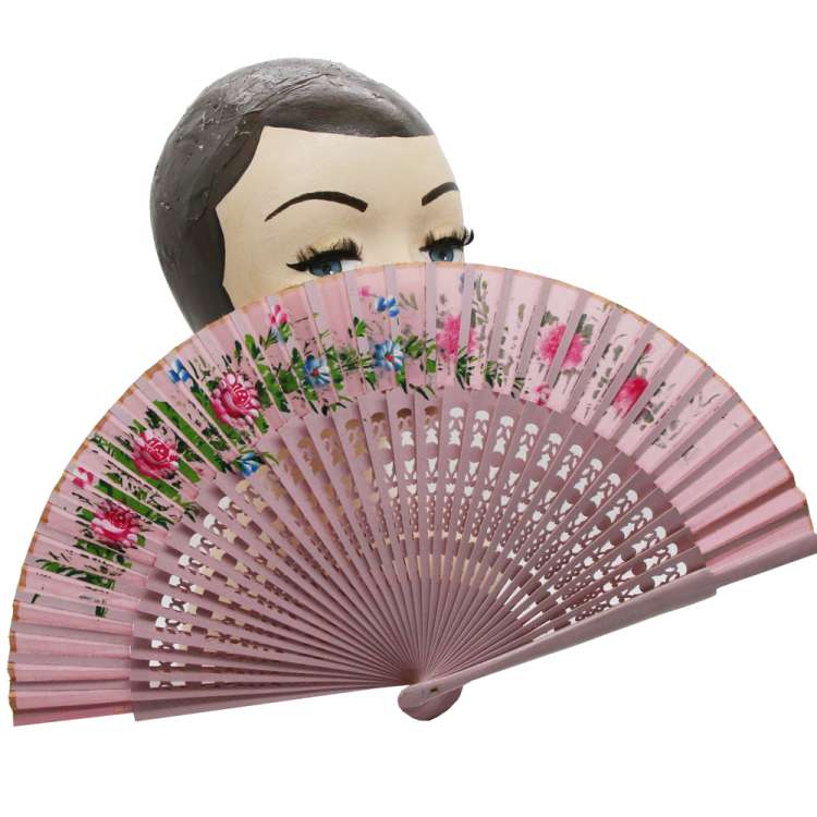 fan pink hand painted flowers