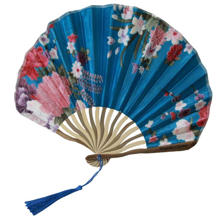 Fan in shell shape in turquoise-blue with flowers