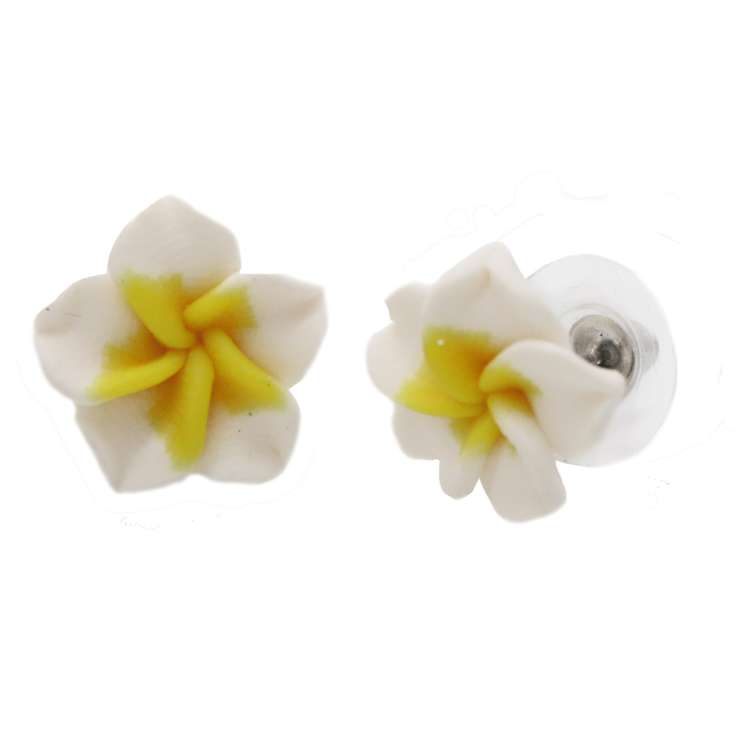 earrings white frangipani blossom flower tiki Hawaii